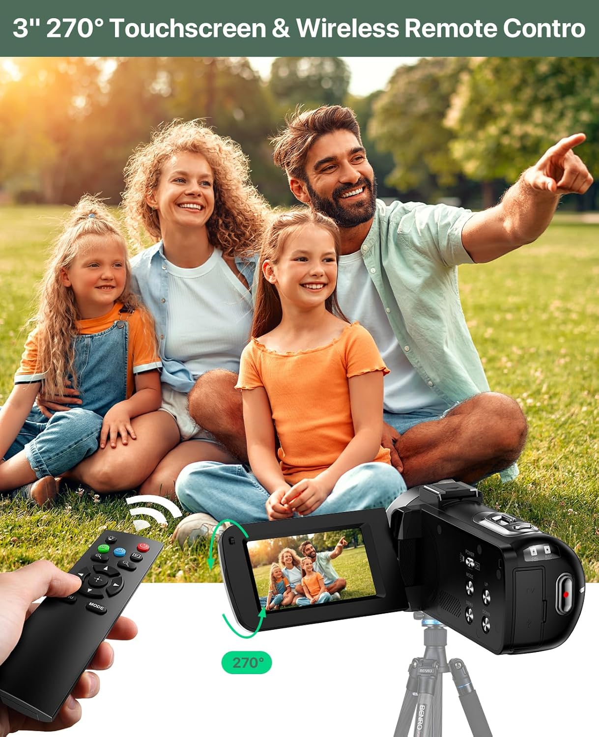 4K Video Camera Camcorder 64MP Vlogging Camera for YouTube 3.0" Touch Screen 18X Digital Zoom IR Night Vision with External Stereo Microphone,Remote,Lens Hood,Handheld Stabilizer,32G Card &2 Batteries - Image 6